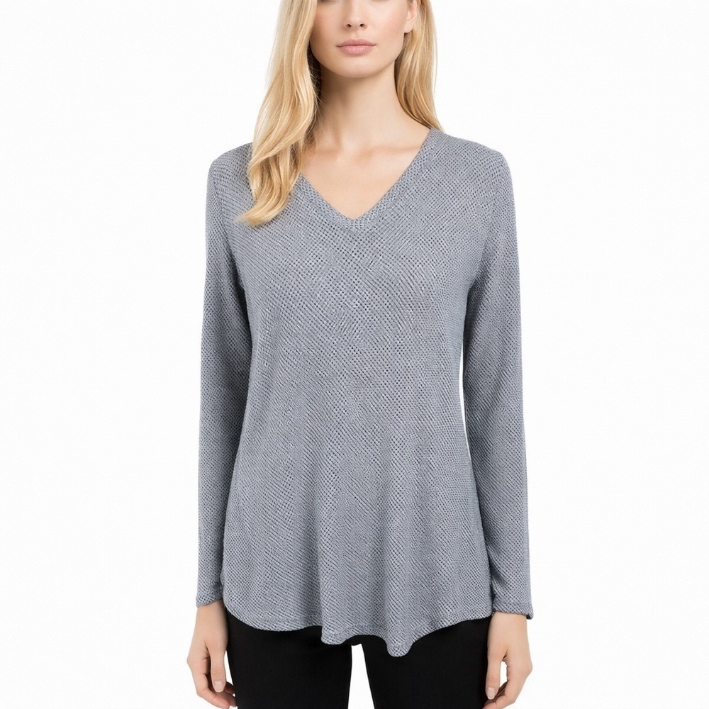 Kuhl Gray Long Sleeve V Neck Sweater Textured Knit Outdoors Womens size L